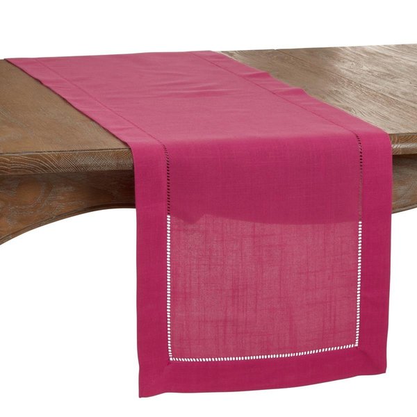 Saro Lifestyle SARO  16 x 90 in. Oblong Classic Hemstitch Border Table Runner  Fuchsia 6313.FU1690B